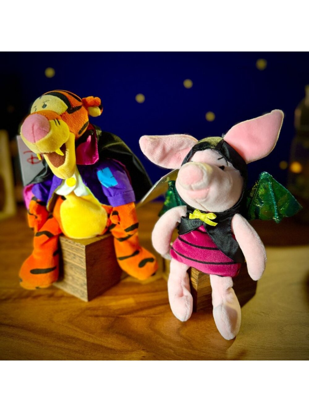 Vintge Tigger & Piglet Halloween Vampire Costume Disney Store Bean Bag Plush